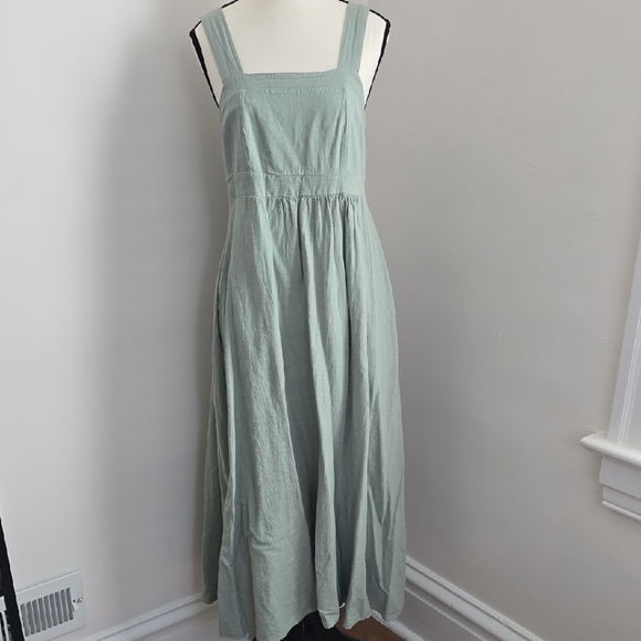 Francesca Bettini Dresses & Skirts - Francesca Bettini Sage Grewn Linen/cotton Blend Midi A Line Tie Back Dress Med